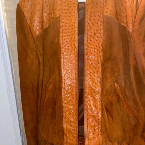 Mens XXL 46 Full Quill Ostrich Trim Leather Jacket France Buttercup Soft Suede - Picture 14 of 14